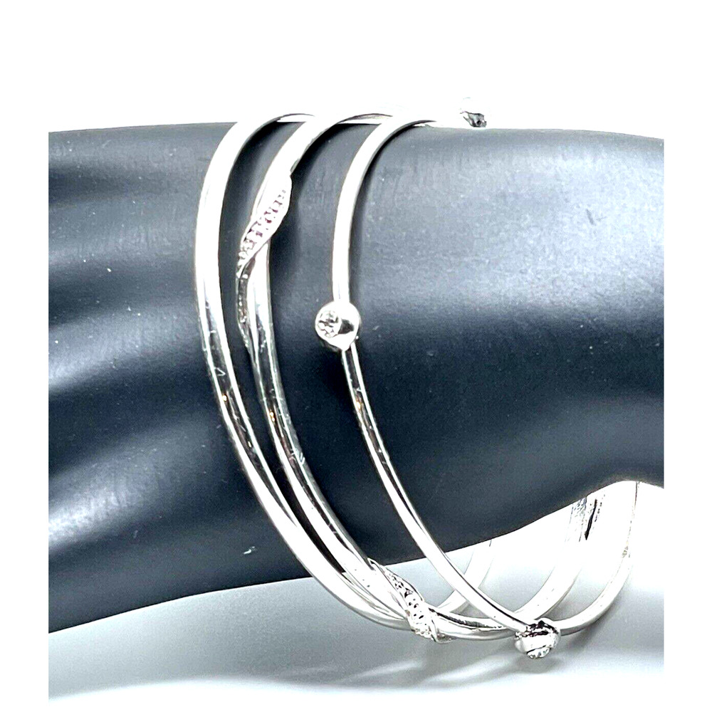 Silver Bangle Slim Stacking Bracelets Made With S… - image 6